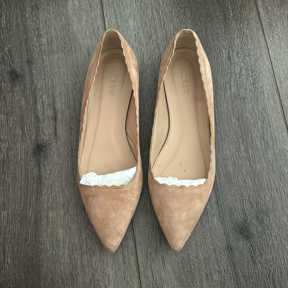 J Crew pointed scalloped suede flats